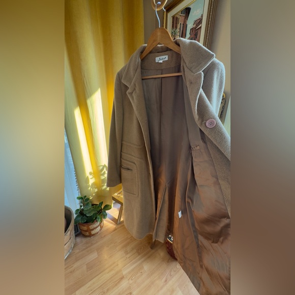 100% Camel Hair & Satin Vintage Long-Line Peacoat Size 10 in Warm Tan - Picture 14 of 15
